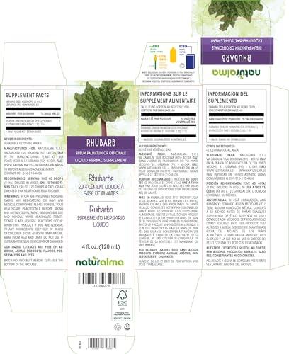 Naturalma Rhubarb (Rheum palmatum or Rheum officinale) Root and Rhizome Alcohol-Free Tincture - Liquid Extract in Drops - Herbal Supplement - Vegan