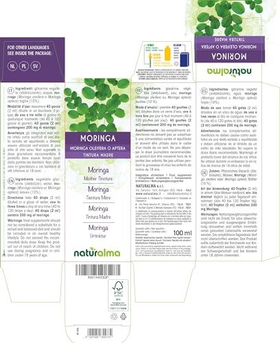Naturalma Moringa (Moringa oleifera or Moringa aptera) leaf Alcohol-free Tincture - Liquid extract in drops - Herbal supplement - Vegan