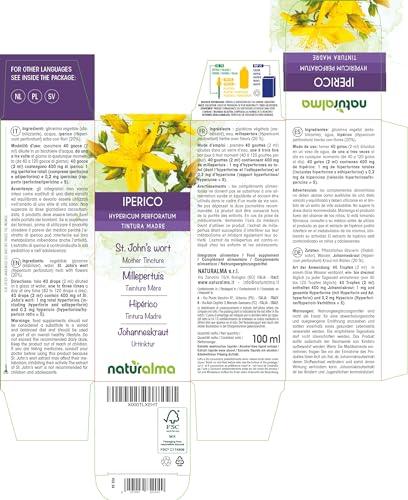 Naturalma St. John's wort (Hypericum perforatum) herb with flowers Tincture - Liquid extract in drops - Herbal supplement - Vegan