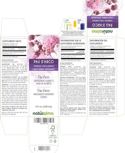Naturalma Pau d'arco or Lapacho (Tabebuia avellanedae) bark Alcohol-free Tincture - Liquid extract in drops - Herbal supplement - Vegan
