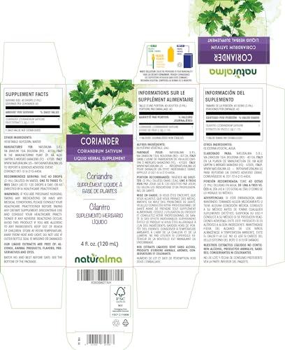 Naturalma Coriander or Cilantro (Coriandrum sativum) fruit Alcohol-free Tincture - Liquid extract in drops - Herbal supplement - Vegan