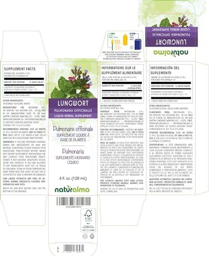 Naturalma Lungwort (Pulmonaria officinalis) herb with flowers Alcohol-free Tincture - Liquid extract in drops - Herbal supplement - Vegan