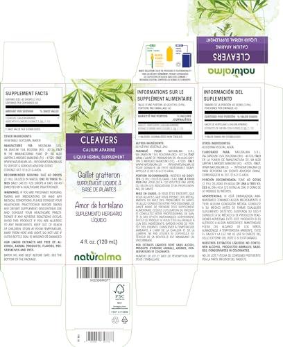 Naturalma Cleavers or Clivers (Galium aparine) herb with Flowers Alcohol-Free Tincture - Liquid Extract in Drops - Herbal Supplement - Vegan