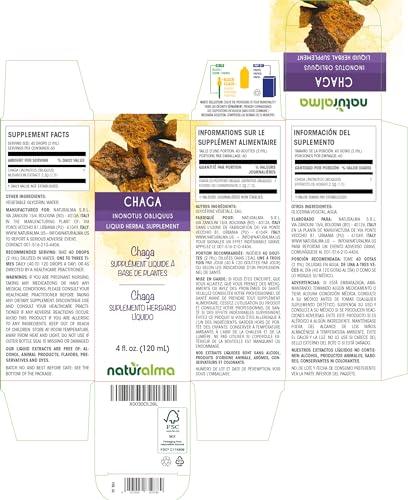 Naturalma Chaga (Inonotus obliquus) fungus or mushroom Alcohol-free Tincture - Liquid extract in drops - Herbal supplement - Vegan