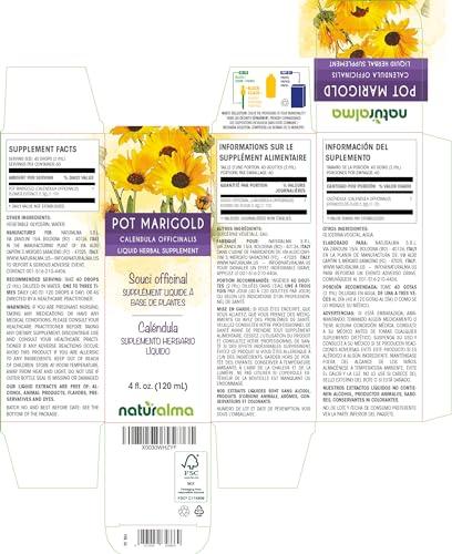 Naturalma Pot Marigold (Calendula officinalis) Flower Tincture - Liquid Extract in Drops - Herbal Supplement - Vegan