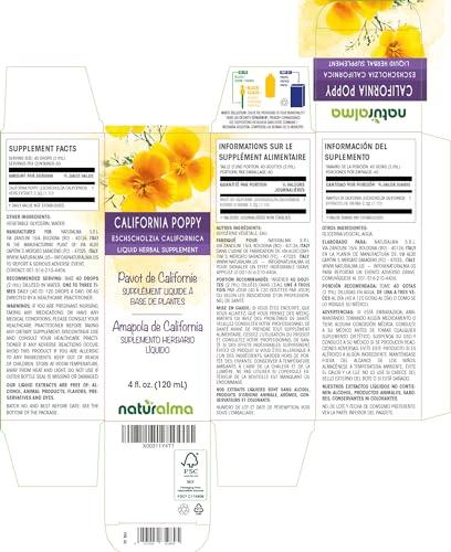 Naturalma Eschscholzia (Eschscholzia californica) herb Alcohol-free Tincture - 4 fl oz Liquid extract in drops - Herbal supplement - Vegan