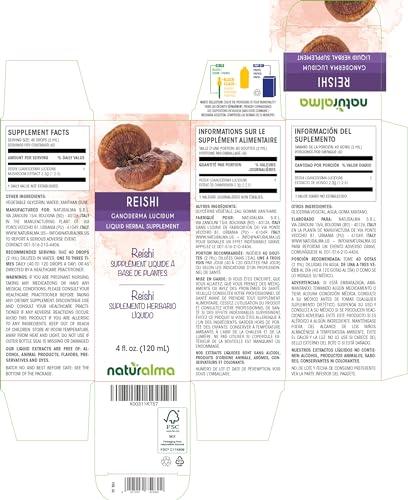 Naturalma Reishi (Ganoderma lucidum) Fungus or Mushroom Alcohol-Free Tincture - Liquid Extract in Drops - Herbal Supplement - Vegan