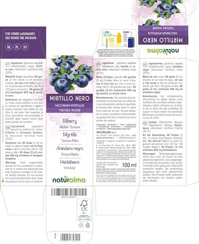 Naturalma Bilberry or European blueberry (Vaccinium myrtillus) fruit Alcohol-free Tincture - Liquid extract in drops - Herbal supplement - Vegan