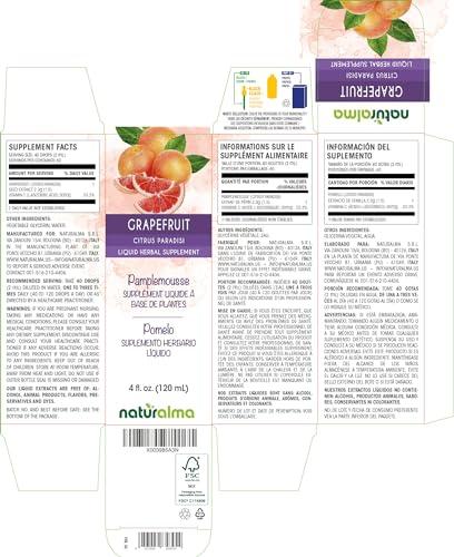 Naturalma Grapefruit (Citrus paradisi) seed Alcohol-free Tincture - Enriched with Vitamin C - Liquid extract in drops - Herbal supplement - Vegan