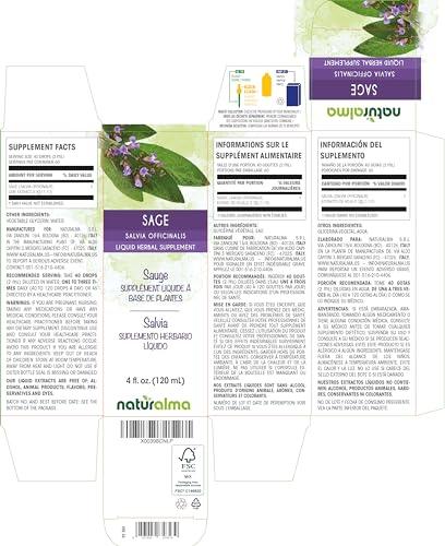 Naturalma Sage (Salvia officinalis) Leaf Alcohol-Free Tincture - Liquid Extract in Drops - Herbal Supplement - Vegan