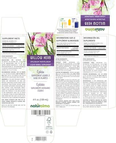 Naturalma Willow herb or Fireweed (Epilobium parviflorum) herb Alcohol-free Tincture - Liquid extract in drops - Herbal supplement - Vegan