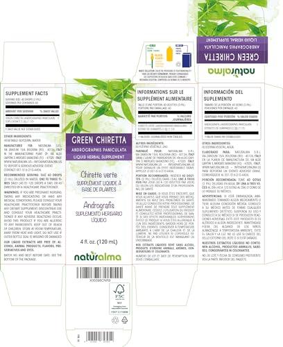Naturalma Green chiretta (Andrographis paniculata) tops Alcohol-free Tincture - Liquid extract in drops - Herbal supplement - Vegan