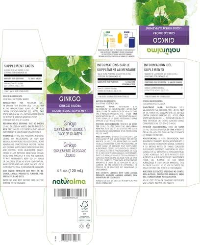 Naturalma Ginkgo (Ginkgo biloba) Leaf Tincture - Liquid Extract in Drops - Herbal Supplement - Vegan