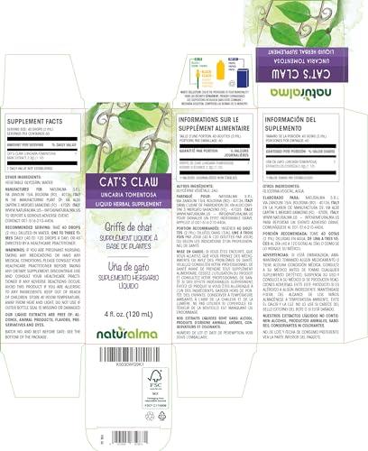 Naturalma Cat's Claw (Uncaria tomentosa) bark Tincture - Liquid Extract in Drops - Herbal Supplement - Vegan