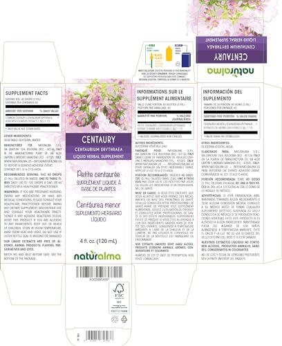 Naturalma Centaury (Centaurium erythraea) herb with flowers Alcohol-free Tincture - Liquid extract in drops - Herbal supplement - Vegan