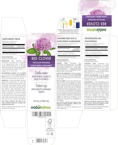 Naturalma Red Clover (Trifolium pratense) herb with Flowers Alcohol-Free Tincture - Liquid Extract in Drops - Herbal Supplement - Vegan