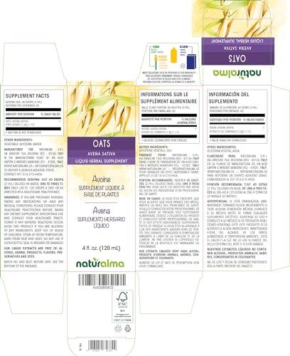 Naturalma Oats (Avena Sativa) Tops Alcohol-Free Tincture - Liquid Extract in Drops - Herbal Supplement - Vegan
