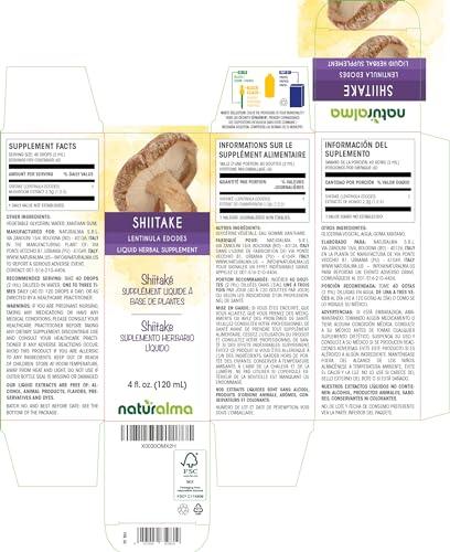 Naturalma Shiitake (Lentinula edodes) fungus or mushroom Alcohol-free Tincture - Liquid extract in drops - Herbal supplement - Vegan