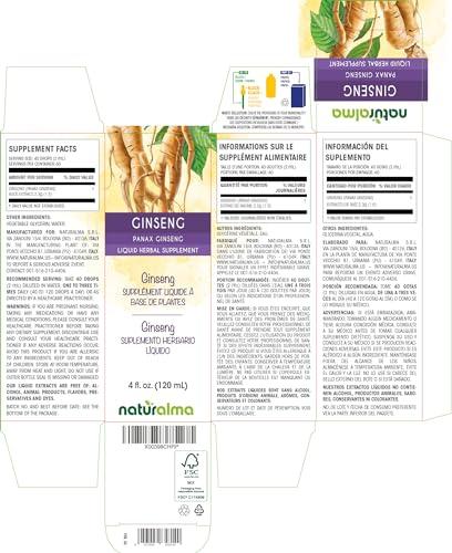 Naturalma Ginseng (Panax Ginseng) Root Alcohol-Free Tincture - Liquid Extract in Drops - Herbal Supplement - Vegan