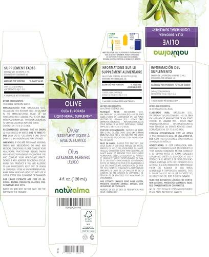 Naturalma Olive (Olea europaea) leaf Tincture - Liquid extract in drops - Herbal supplement - Vegan