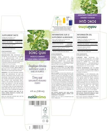 Naturalma Dong quai or Female Ginseng (Angelica sinensis) Root Alcohol-Free Tincture - Liquid Extract in Drops - Herbal Supplement - Vegan