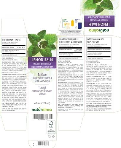 Naturalma Lemon Balm (Melissa officinalis) Leaf Tincture - Herbal Supplement - Vegan
