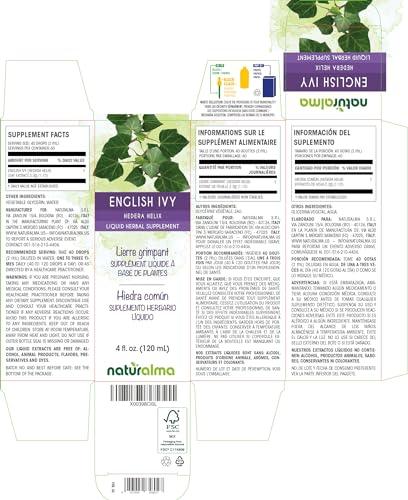 Naturalma Common ivy or English ivy (Hedera helix) leaf Alcohol-free Tincture - Liquid extract in drops - Herbal supplement - Vegan