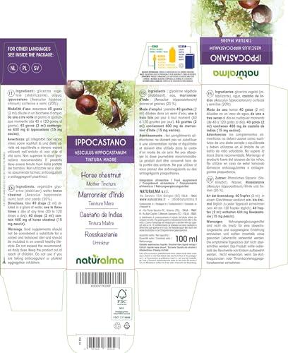 Naturalma Horse chestnut (Aesculus hippocastanum) bark and seed Alcohol-free Tincture - Liquid extract in drops - Herbal supplement - Vegan