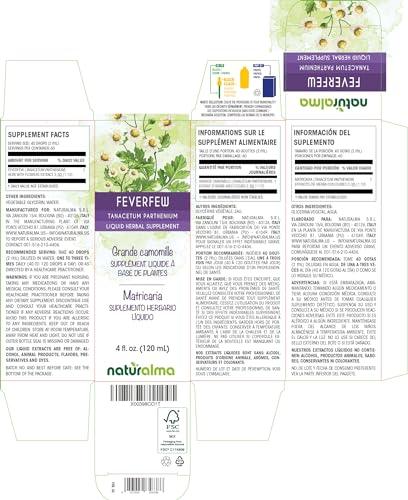 Naturalma Feverfew (Tanacetum parthenium) herb with flowers Alcohol-free Tincture - Liquid extract in drops - Herbal supplement - Vegan
