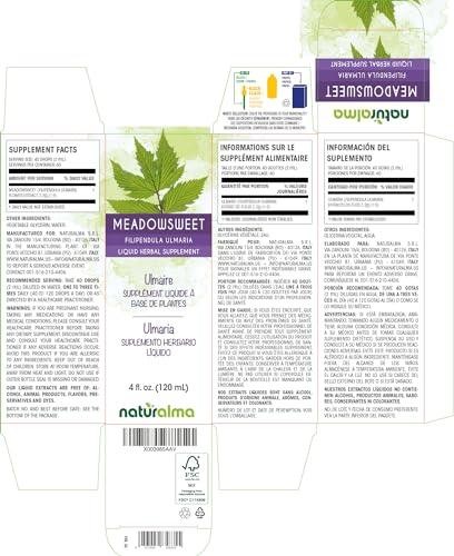 Naturalma Meadowsweet (Filipendula ulmaria or Spirea ulmaria) flower Alcohol-free Tincture - Liquid extract in drops - Herbal supplement - Vegan
