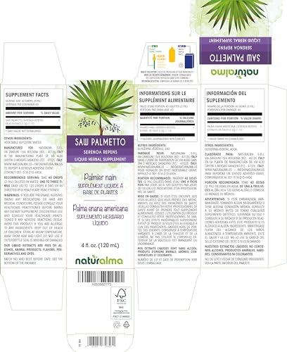 Naturalma Saw Palmetto (Serenoa repens or Sabal serrulata) Fruit Alcohol-Free Tincture - Liquid Extract in Drops - Herbal Supplement - Vegan