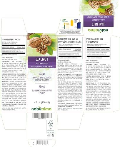 Naturalma Walnut (Juglans regia) hull of The fruit or pericarp and leaf Alcohol-free Tincture - Liquid extract in drops - Herbal supplement - Vegan