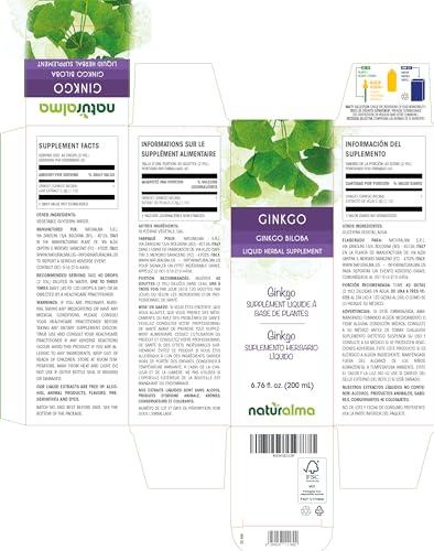 Naturalma Ginkgo (Ginkgo biloba) Leaf Tincture - Liquid Extract in Drops - Herbal Supplement - Vegan