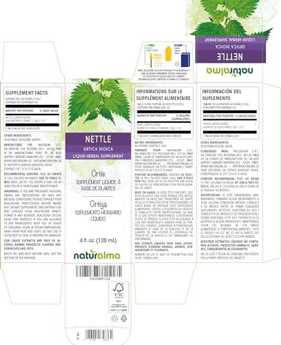 Naturalma Nettle (Urtica dioica) leaf and root Alcohol-free Tincture - Liquid extract in drops - Herbal supplement - Vegan