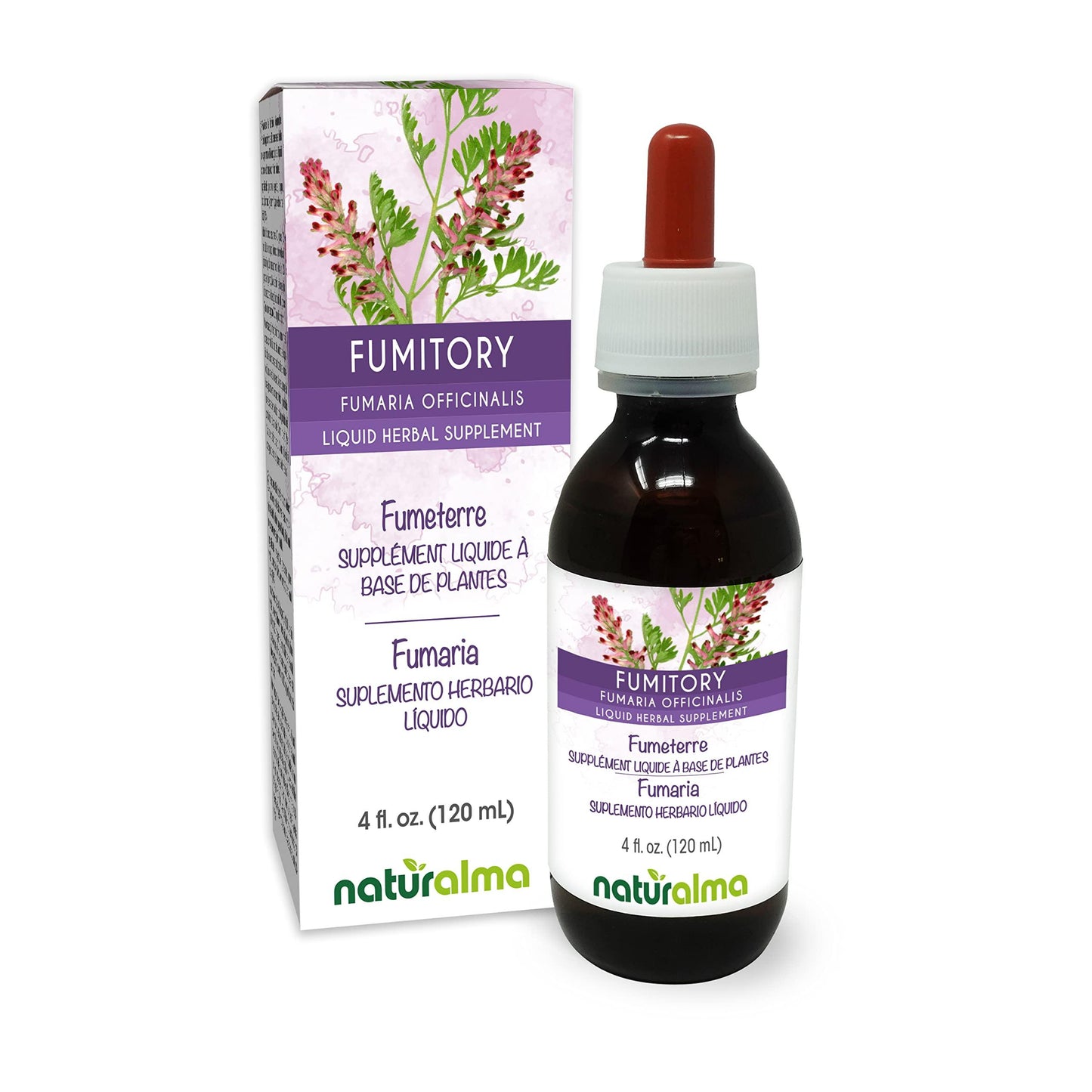 Naturalma Fumitory (Fumaria officinalis) herb with flowers Alcohol-free Tincture - 4 fl oz Liquid extract in drops - Herbal supplement - Vegan