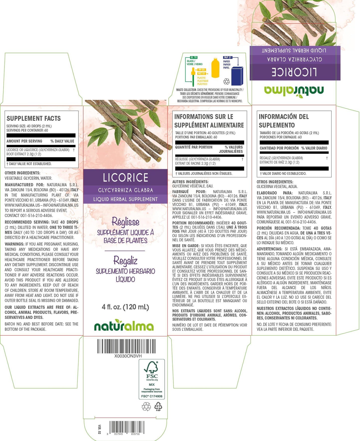 Naturalma Licorice or Liquorice (Glycyrrhiza glabra) Root Tincture - Liquid Extract in Drops - Herbal Supplement - Vegan