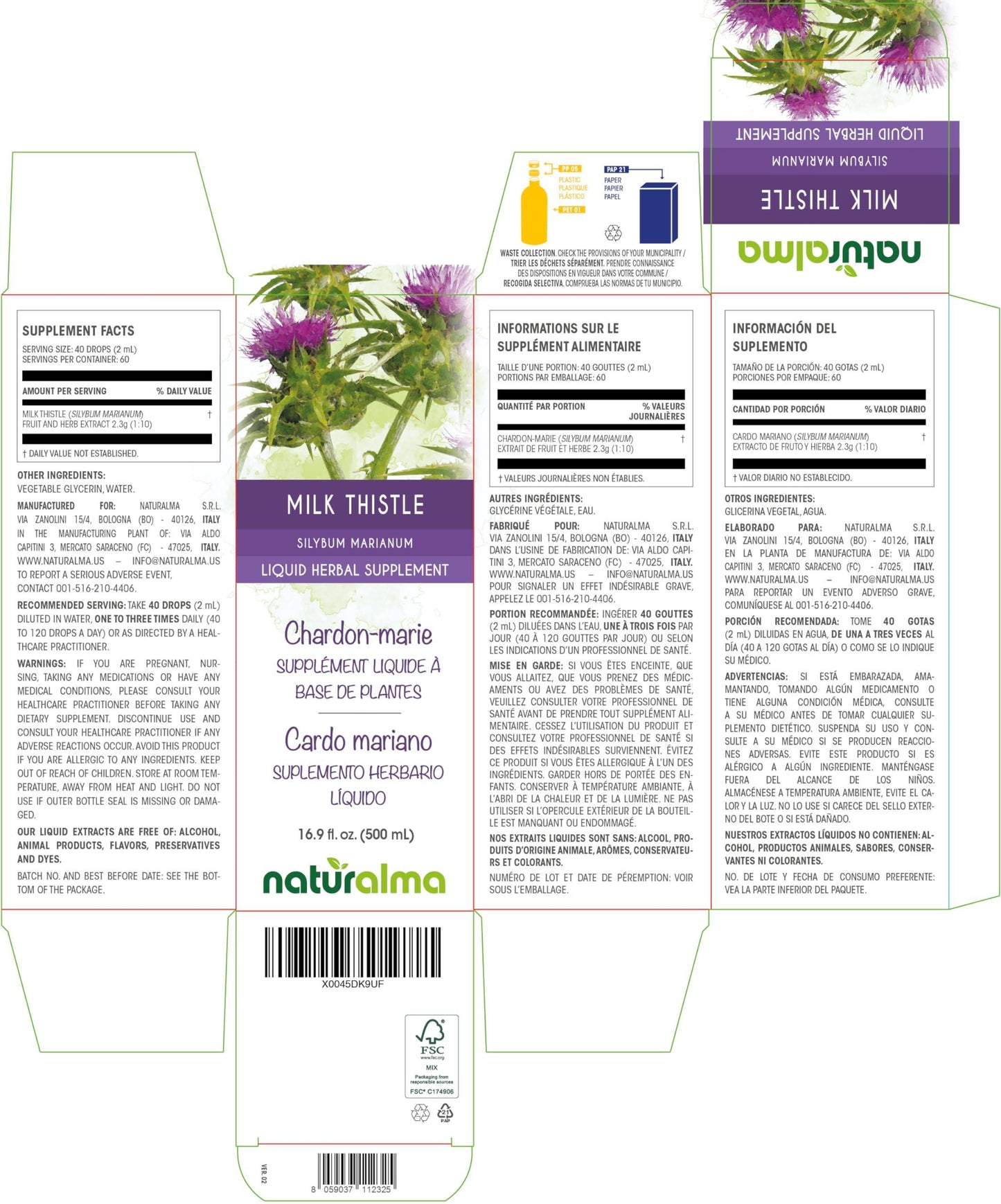 Naturalma Milk Thistle (Silybum marianum) Fruit and herb Tincture - Liquid Extract in Drops - Herbal Supplement - Vegan