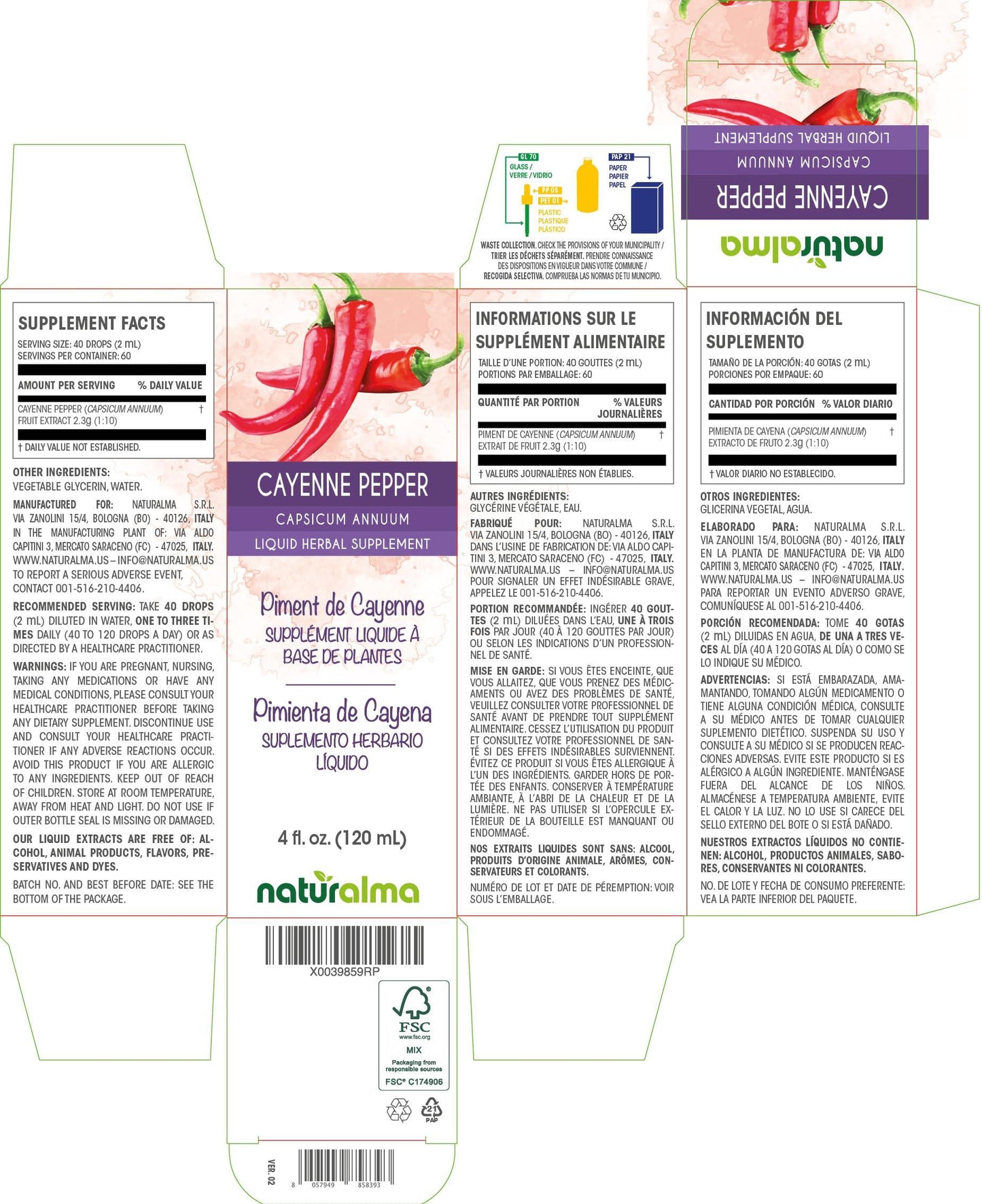 Naturalma Cayenne Pepper (Capsicum annuum) Fruit Alcohol-Free Tincture - Liquid Extract in Drops - Herbal Supplement - Vegan