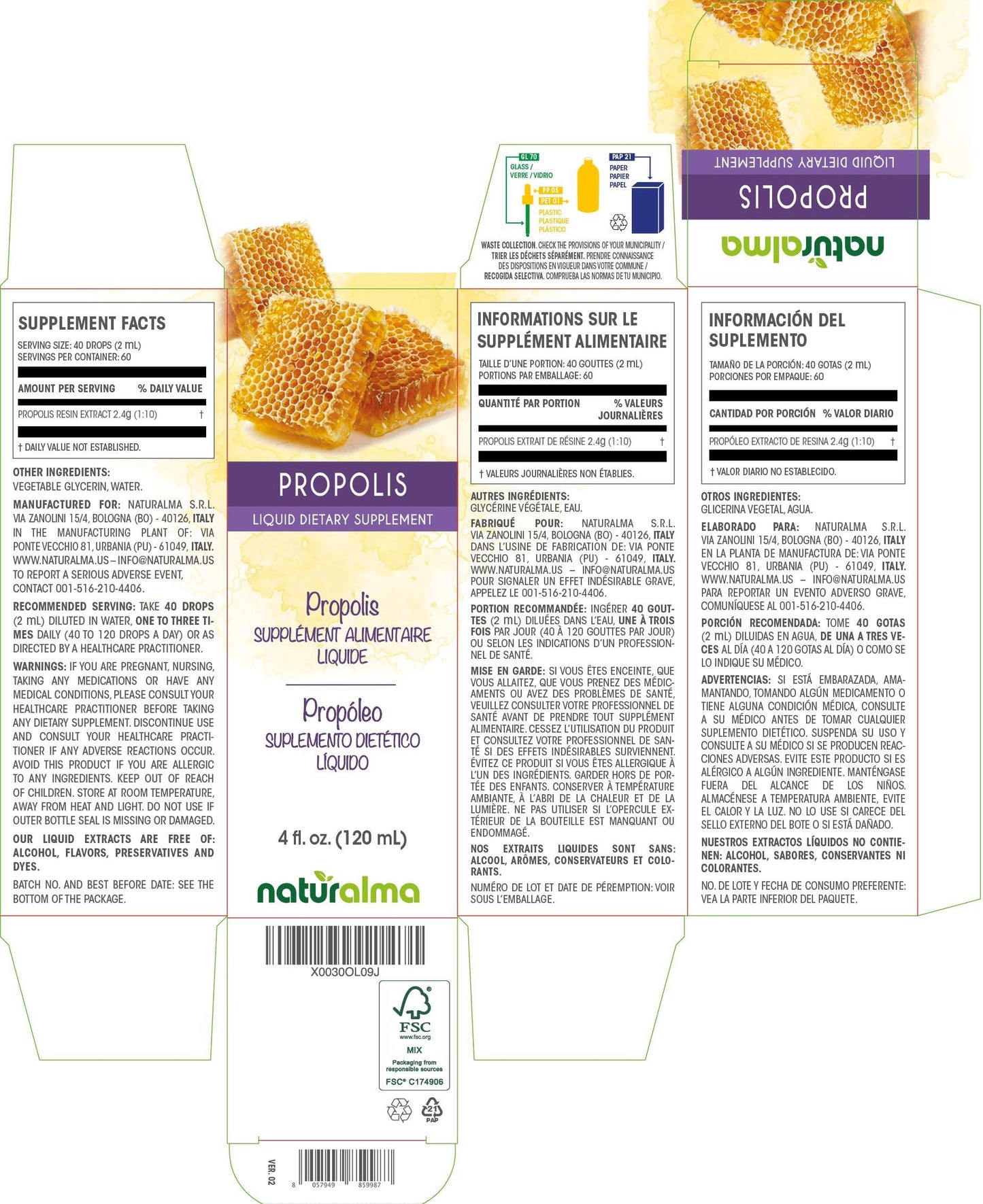 Naturalma Propolis (Propolis) Resin Tincture - Liquid Extract in Drops - Dietary Supplement