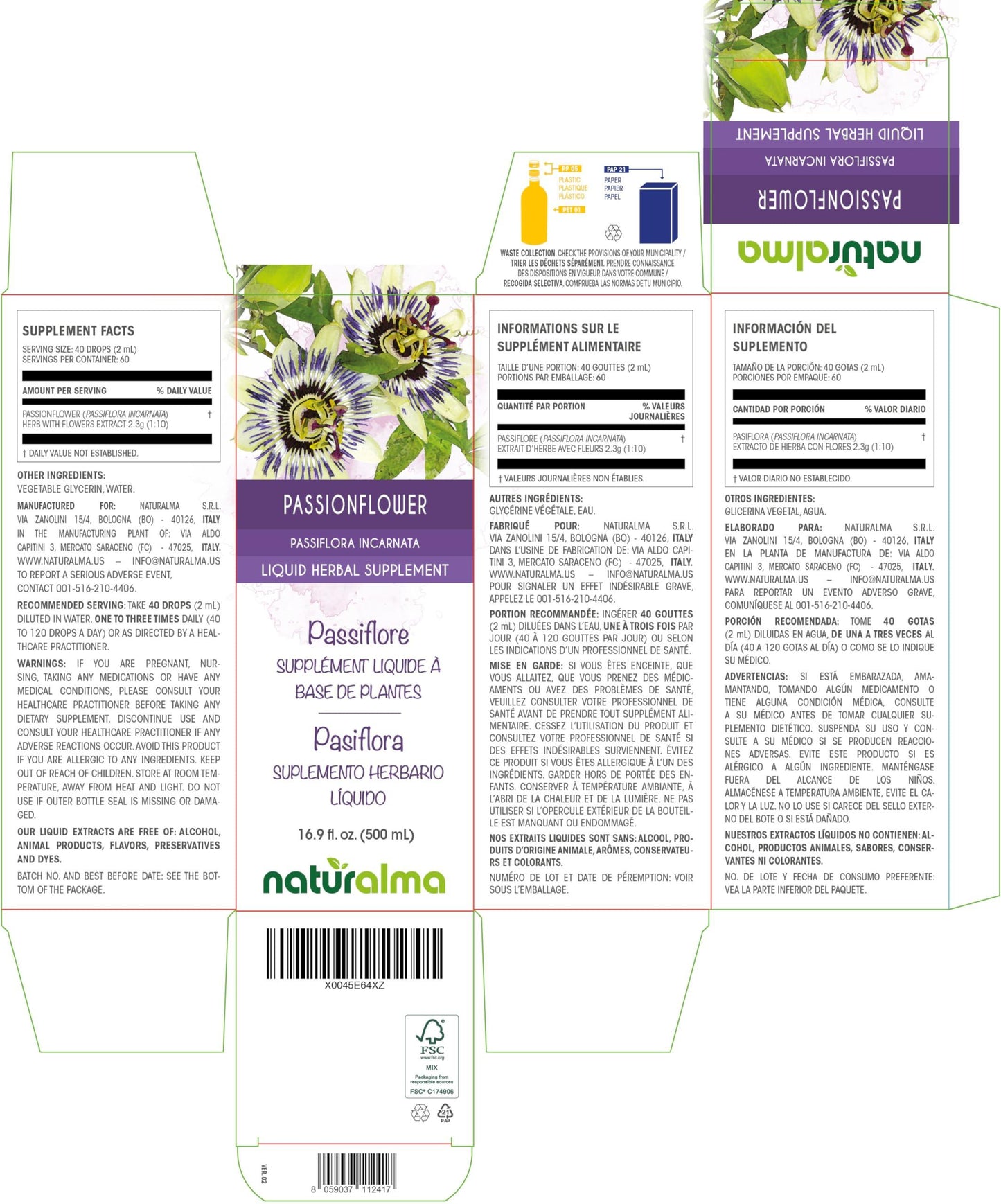 Naturalma Passionflower (Passiflora incarnata) herb with Flowers Tincture - Liquid Extract in Drops - Herbal Supplement - Vegan