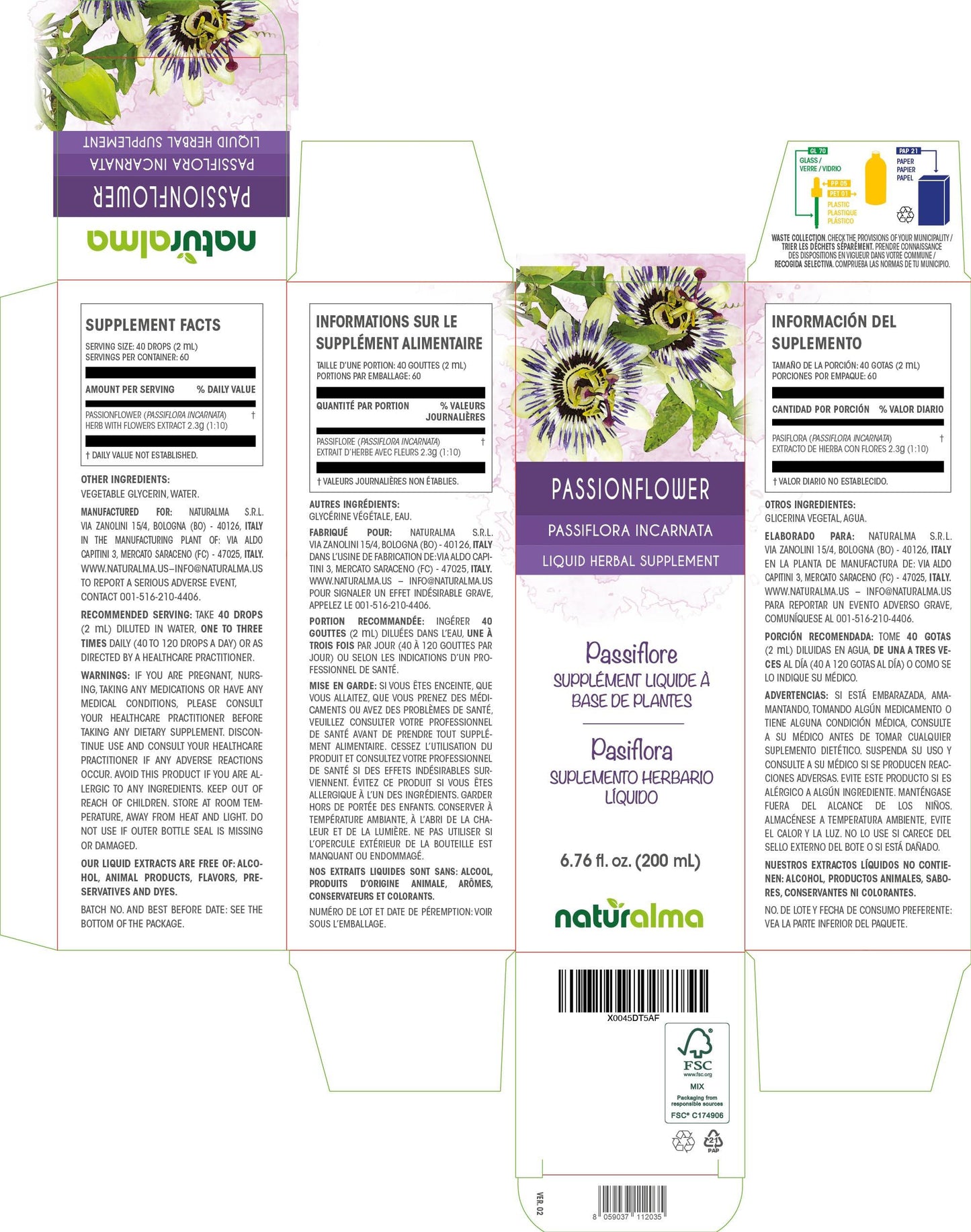 Naturalma Passionflower (Passiflora incarnata) herb with Flowers Tincture - Liquid Extract in Drops - Herbal Supplement - Vegan