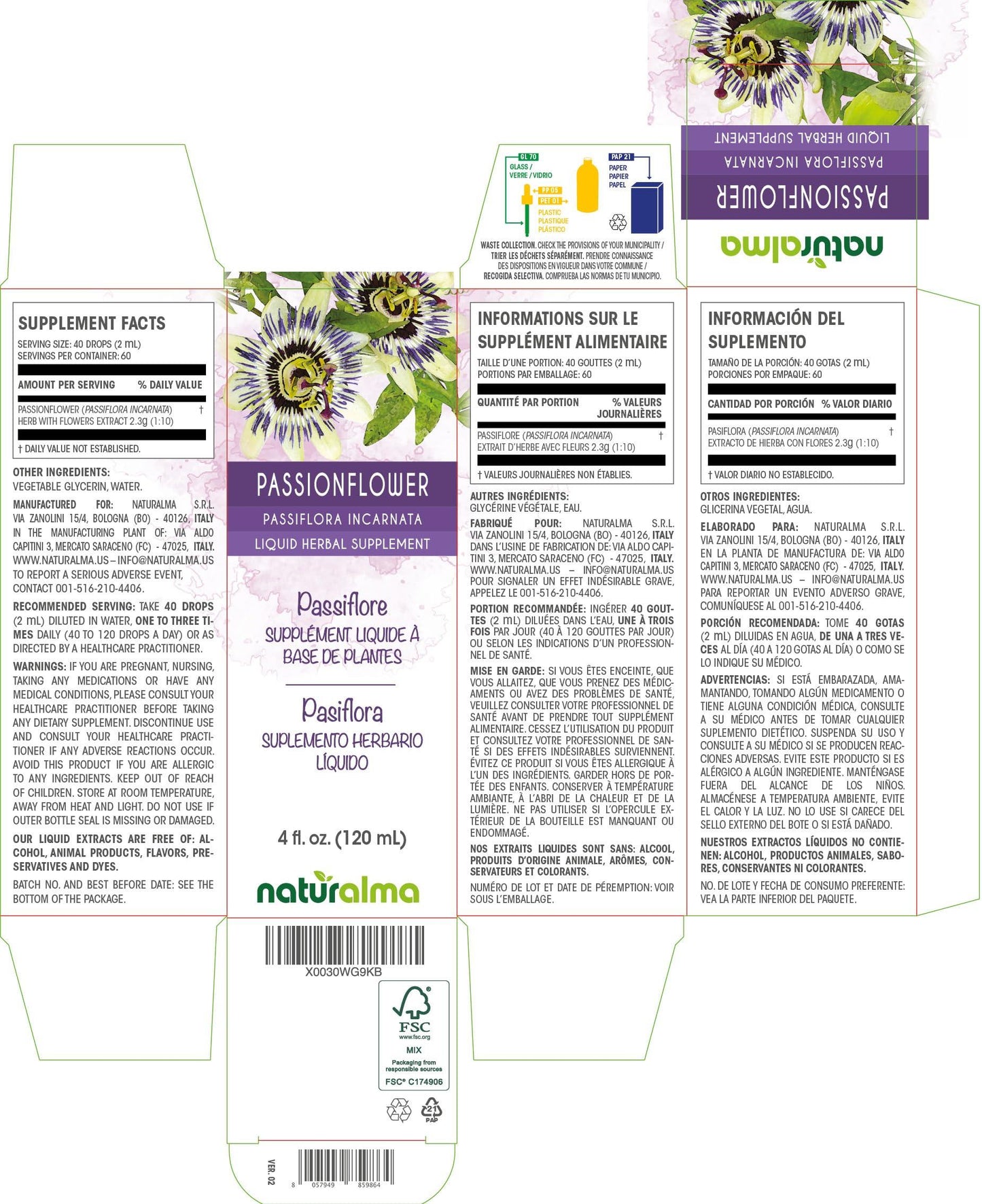 Naturalma Passionflower (Passiflora incarnata) herb with Flowers Tincture - Liquid Extract in Drops - Herbal Supplement - Vegan