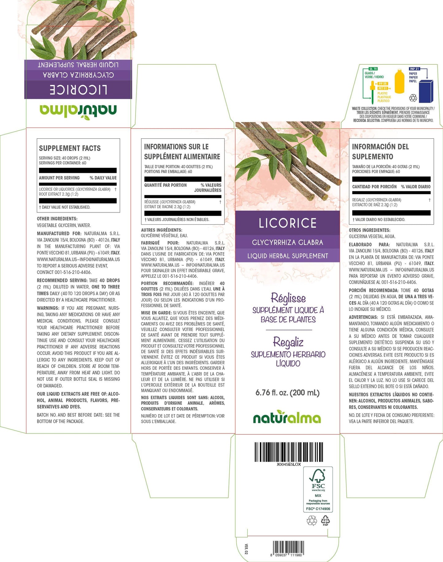 Naturalma Licorice or Liquorice (Glycyrrhiza glabra) Root Tincture - Liquid Extract in Drops - Herbal Supplement - Vegan