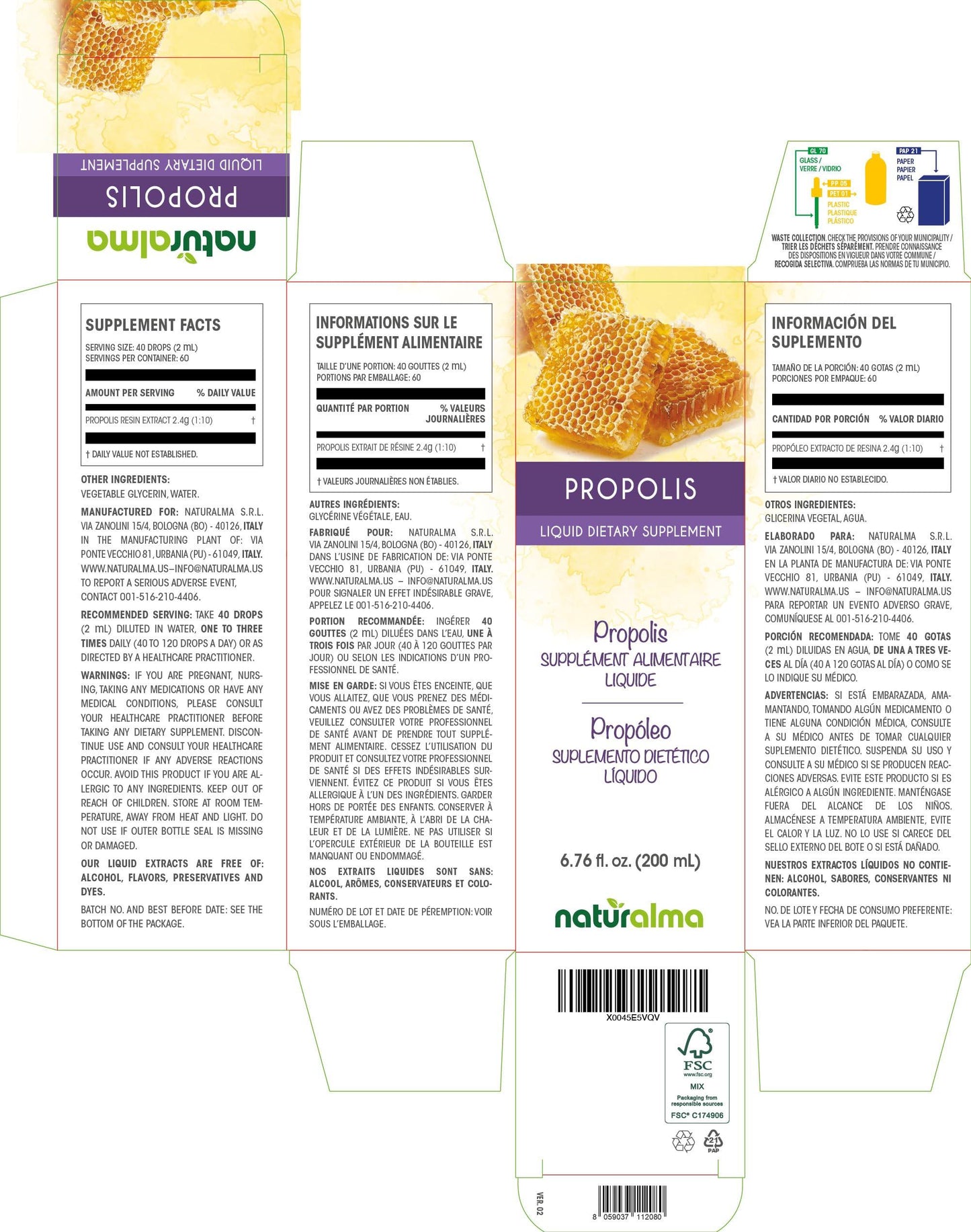 Naturalma Propolis (Propolis) Resin Tincture - Liquid Extract in Drops - Dietary Supplement