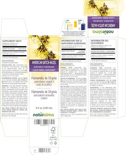 Naturalma American witch-hazel (Hamamelis virginiana) leaf Alcohol-free Tincture - Liquid extract in drops - Herbal supplement - Vegan