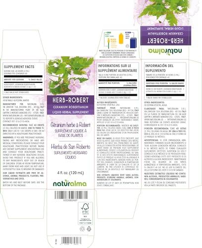 Naturalma Herb Robert (Geranium robertianum) herb with flowers Alcohol-free Tincture - Liquid extract in drops - Herbal supplement - Vegan