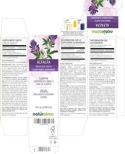 Naturalma Alfalfa or Lucerne (Medicago sativa) herb with flowers Alcohol-free Tincture - Liquid extract in drops - Herbal supplement - Vegan
