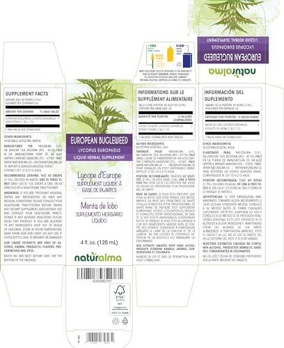 Naturalma European bugleweed or Gypsywort (Lycopus europaeus) herb Alcohol-free Tincture - Liquid extract in drops - Herbal supplement - Vegan