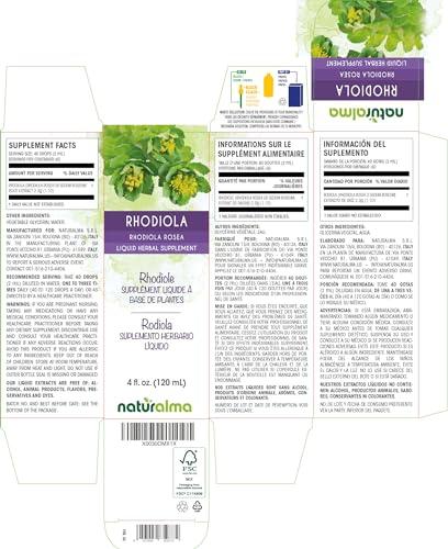 Naturalma Rhodiola rosea (Sedum roseum) Root Tincture - Liquid Extract in Drops - Herbal Supplement - Vegan