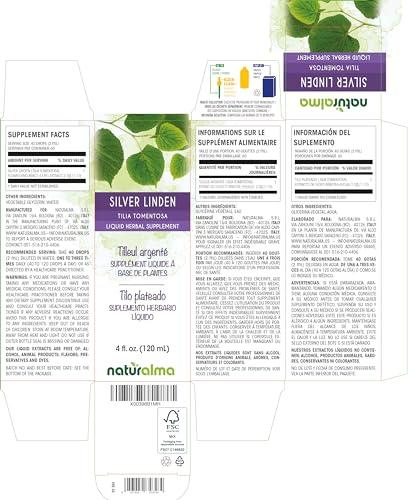 Naturalma Silver linden (Tilia tomentosa) flower and bract (leaf) Alcohol-free Tincture - Liquid extract in drops - Herbal supplement - Vegan